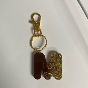 2 for $9 Handmade Gold Glitter and Brown Initial Keychain